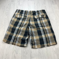 VINTAGE Y2K ROUTE 66 BAGGY CHECKERED PLAID SHORTS BEIGE / BLACK