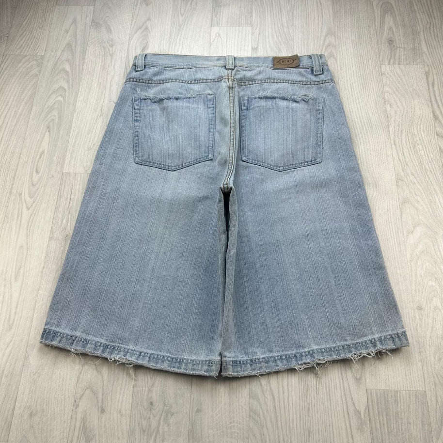 VINTAGE Y2K ZEEP BAGGY DENIM JORTS BLUE