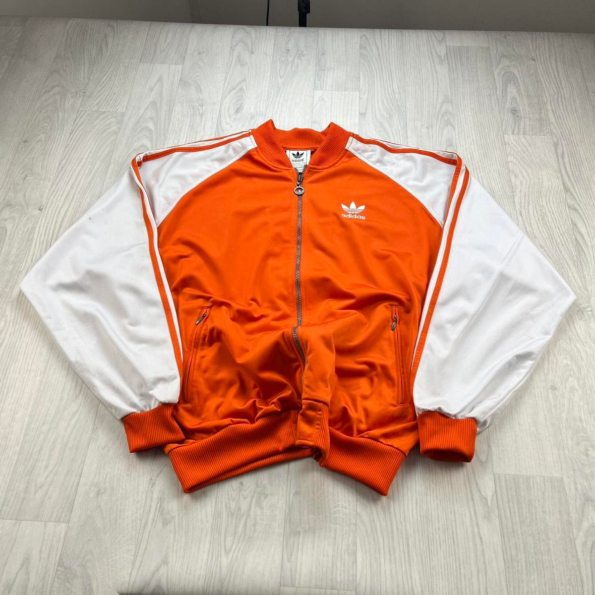 VINTAGE Y2K ADIDAS ZIP UP BOMBER TRACK JACKET ORANGE / WHITE
