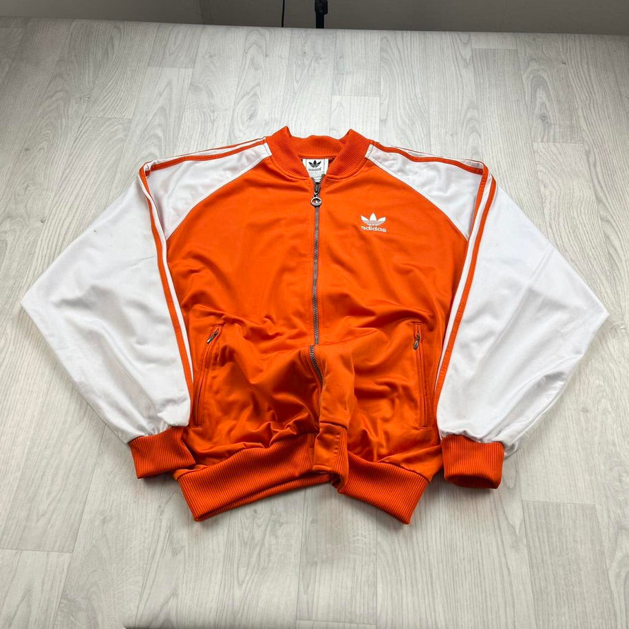 VINTAGE Y2K ADIDAS ZIP UP BOMBER TRACK JACKET ORANGE / WHITE