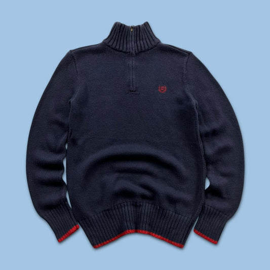 VINTAGE Y2K CHAPS CHUNKY QUARTER ZIP KNITTED JUMPER NAVY