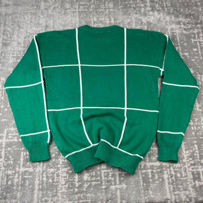 VINTAGE Y2K NAUTICA CHECKERED KNITTED JUMPER GREEN