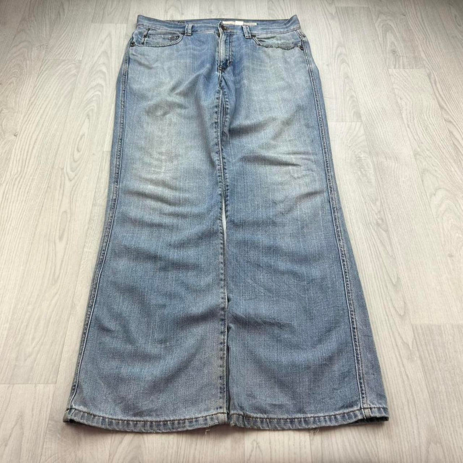 VINTAGE Y2K DKNY BAGGY BOOTCUT EMBROIDERED JEANS BLUE