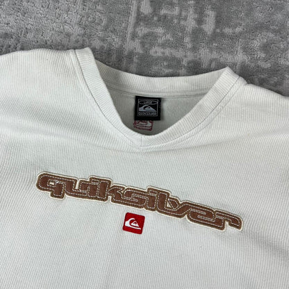VINTAGE Y2K QUIKSILVER SPELL OUT BOXY SWEATSHIRT CREAM