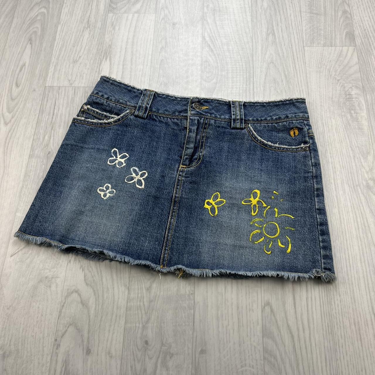 VINTAGE Y2K HANG TEN DENIM EMBROIDERED MINI SKIRT BLUE