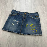 VINTAGE Y2K HANG TEN DENIM EMBROIDERED MINI SKIRT BLUE