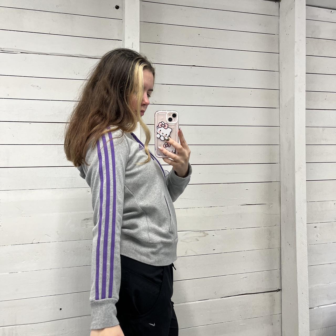 VINTAGE Y2K ADIDAS STRIPE ZIP HOODIE GREY PURPLE