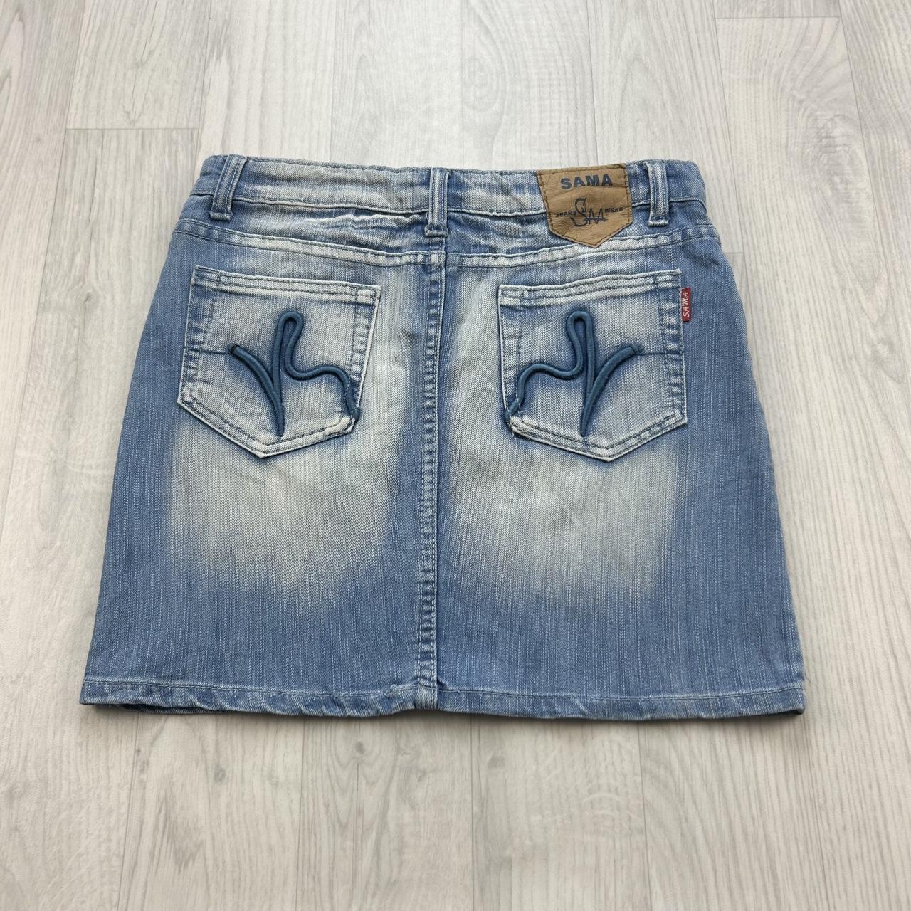 VINTAGE Y2K SAMA DENIM MIDI EMBROIDERED SKIRT BLUE