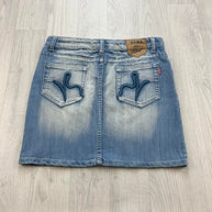 VINTAGE Y2K SAMA DENIM MIDI EMBROIDERED SKIRT BLUE