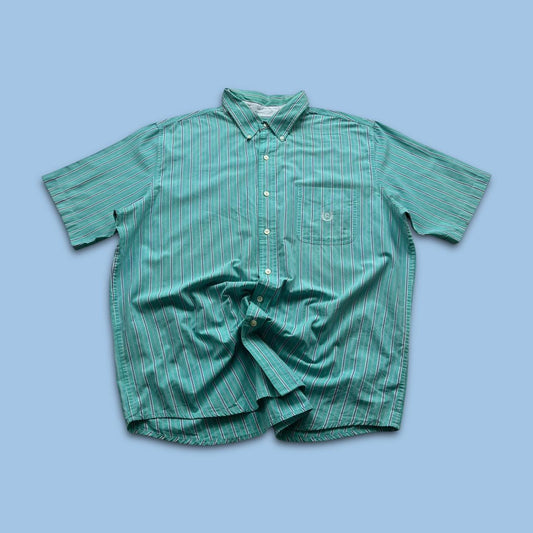 VINTAGE Y2K CHAPS SHORT SLEEVE STRIPED SHIRT TURQUOISE