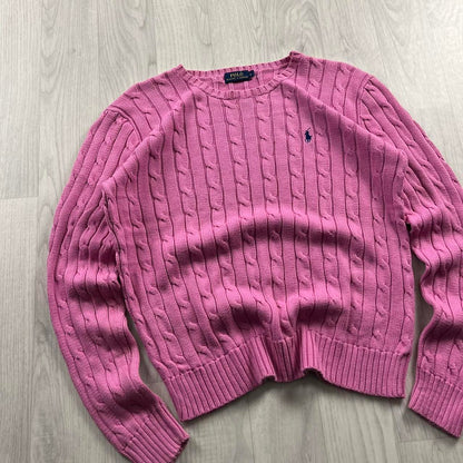 VINTAGE Y2K POLO RALPH LAUREN CHUNKY CABLE KNITTED JUMPER PINK