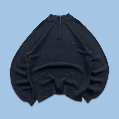 VINTAGE Y2K CHAPS CHUNKY QUARTER ZIP KNITTED JUMPER NAVY
