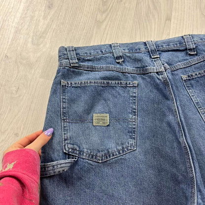 VINTAGE 00s WRANGLER BAGGY LOOSE CARPENTER JORTS BLUE