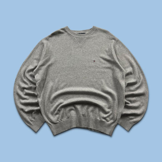 VINTAGE Y2K TOMMY HILFIGER KNITTED JUMPER GREY