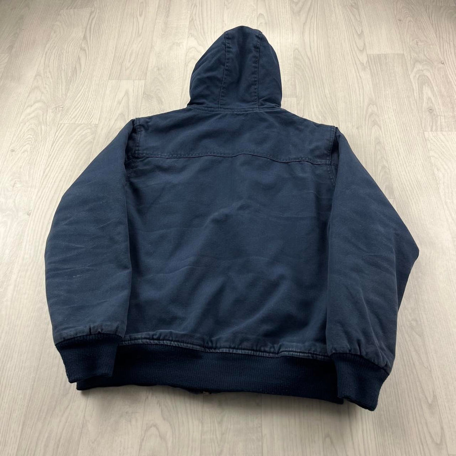 VINTAGE Y2K FISHBONE HOODED WORKWEAR BOMBER JACKET NAVY