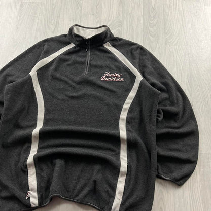 VINTAGE Y2K HARLEY DAVIDSON QUARTER ZIP FLEECE SWEATSHIRT GREY