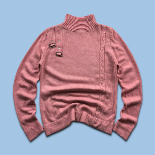 VINTAGE Y2K BUCKLE DETAIL KNITTED JUMPER PINK