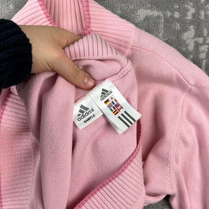 VINTAGE Y2K ADIDAS ZIP UP KNITTED JUMPER BABY PINK