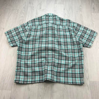 VINTAGE 00s TOMMY HILFIGER CHECKERED CROPPED SHORT SLEEVE BUTTON UP SHIRT BLACK / TURQUOISE