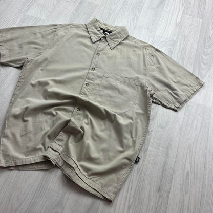 VINTAGE Y2K HELLY HANSEN SHORT SLEEVE BUTTON UP SHIRT BEIGE