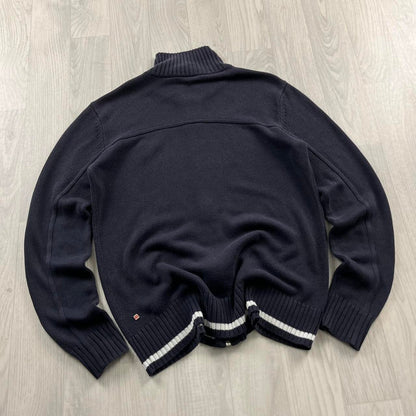 VINTAGE Y2K PUMA CHUNKY KNITTED ZIP JUMPER NAVY