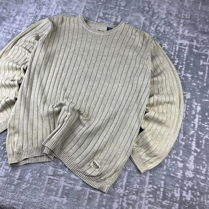 VINTAGE Y2K IZOD JEANS RIBBED ESSENTIAL KNITTED JUMPER CREAM