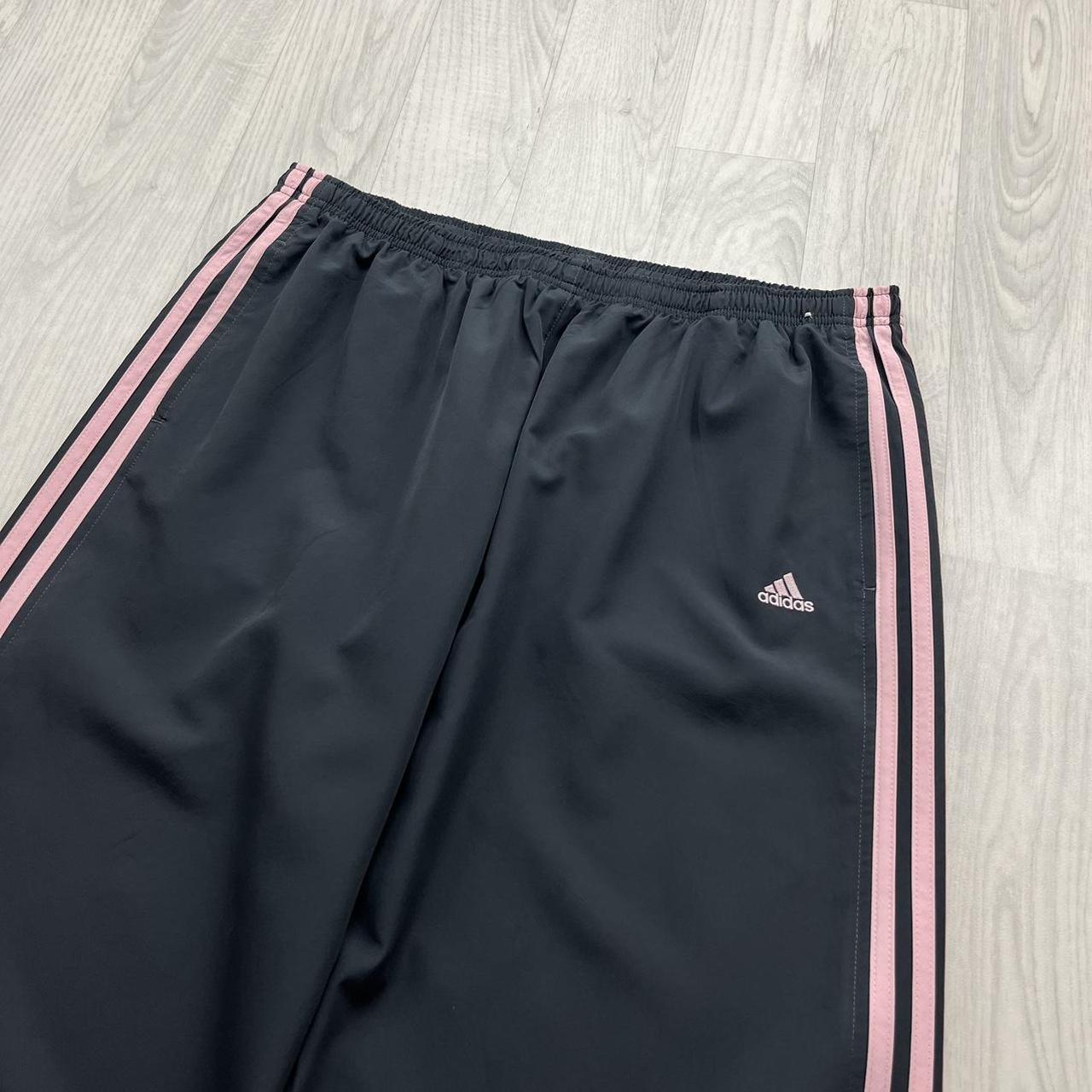 VINTAGE Y2K ADIDAS SIDE STRIPE BAGGY TRACKSUIT BOTTOMS GREY PINK (L Ws)