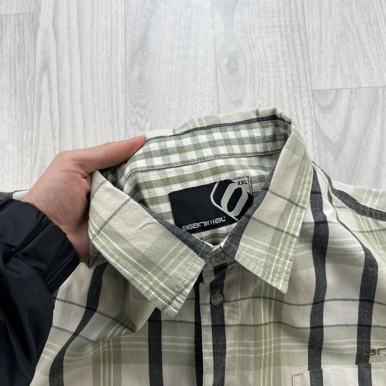 VINTAGE 00s ANIMAL CHECKERED CROPPED SHORT SLEEVE BUTTON UP SHIRT CREAM / GREEN