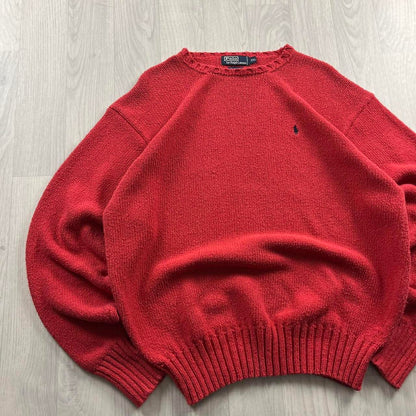VINTAGE Y2K POLO RALPH LAUREN CHUNKY KNITTED JUMPER RED