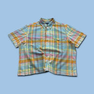 VINTAGE 00s RALPH LAUREN CHECKERED CROPPED SHORT SLEEVE BUTTON UP SHIRT BLUE