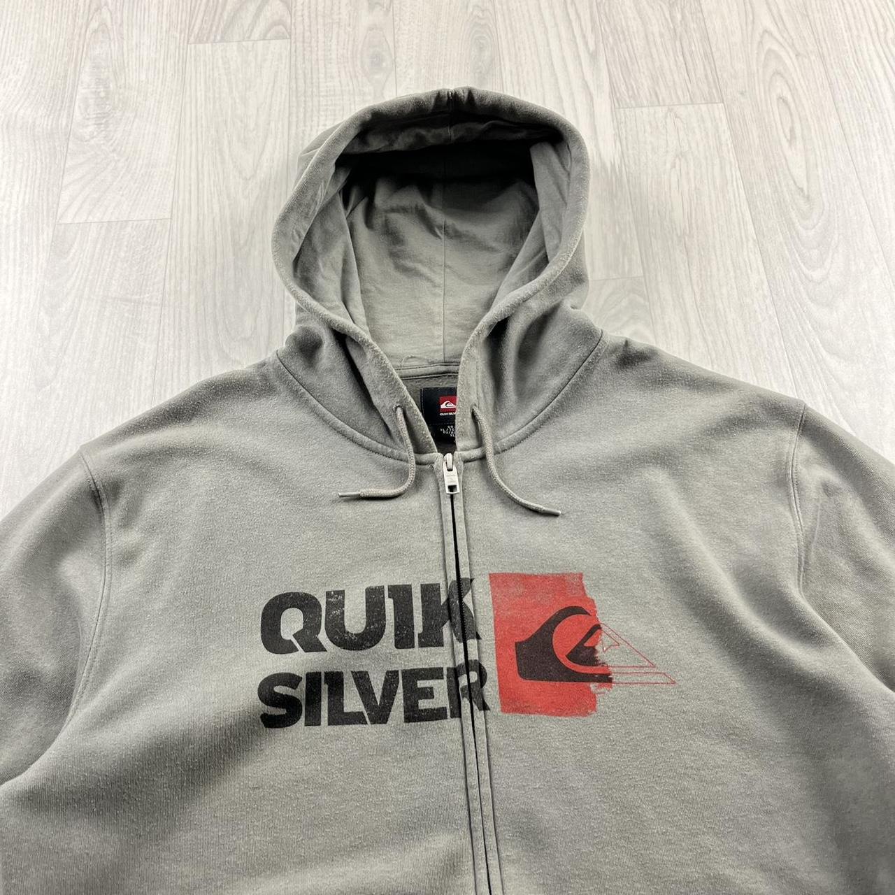VINTAGE Y2K QUIKSILVER GRAPHIC ZIP HOODIE GREEN GREY