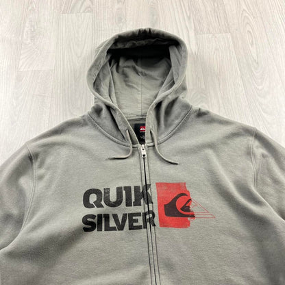 VINTAGE Y2K QUIKSILVER GRAPHIC ZIP HOODIE GREEN GREY