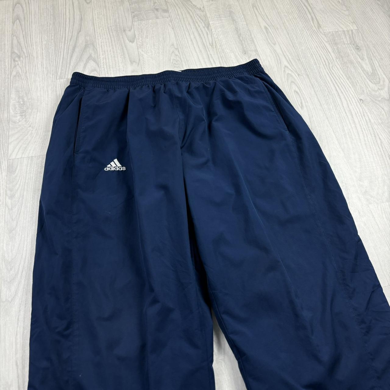 VINTAGE Y2K ADIDAS WIDE LEG BAGGY TRACKSUIT BOTTOMS NAVY BLUE