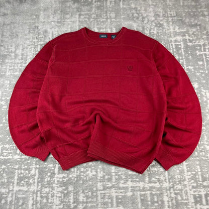 VINTAGE Y2K IZOD PLAID CHUNKY ESSENTIAL KNITTED JUMPER BURGUNDY RED