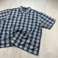 VINTAGE 00s GAP CHECKERED CROPPED SHORT SLEEVE BUTTON UP SHIRT NAVY BLUE