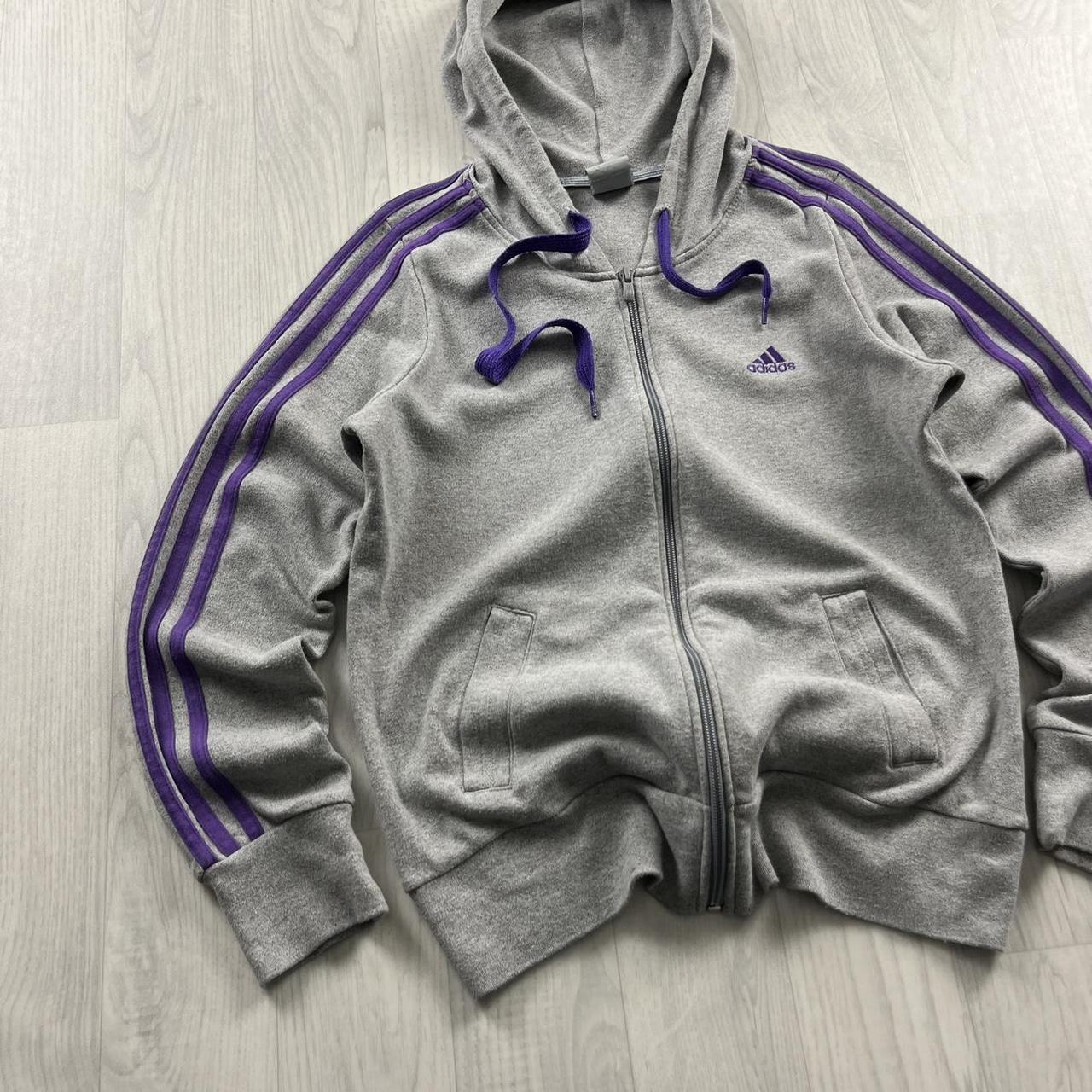 VINTAGE Y2K ADIDAS STRIPE ZIP HOODIE GREY PURPLE