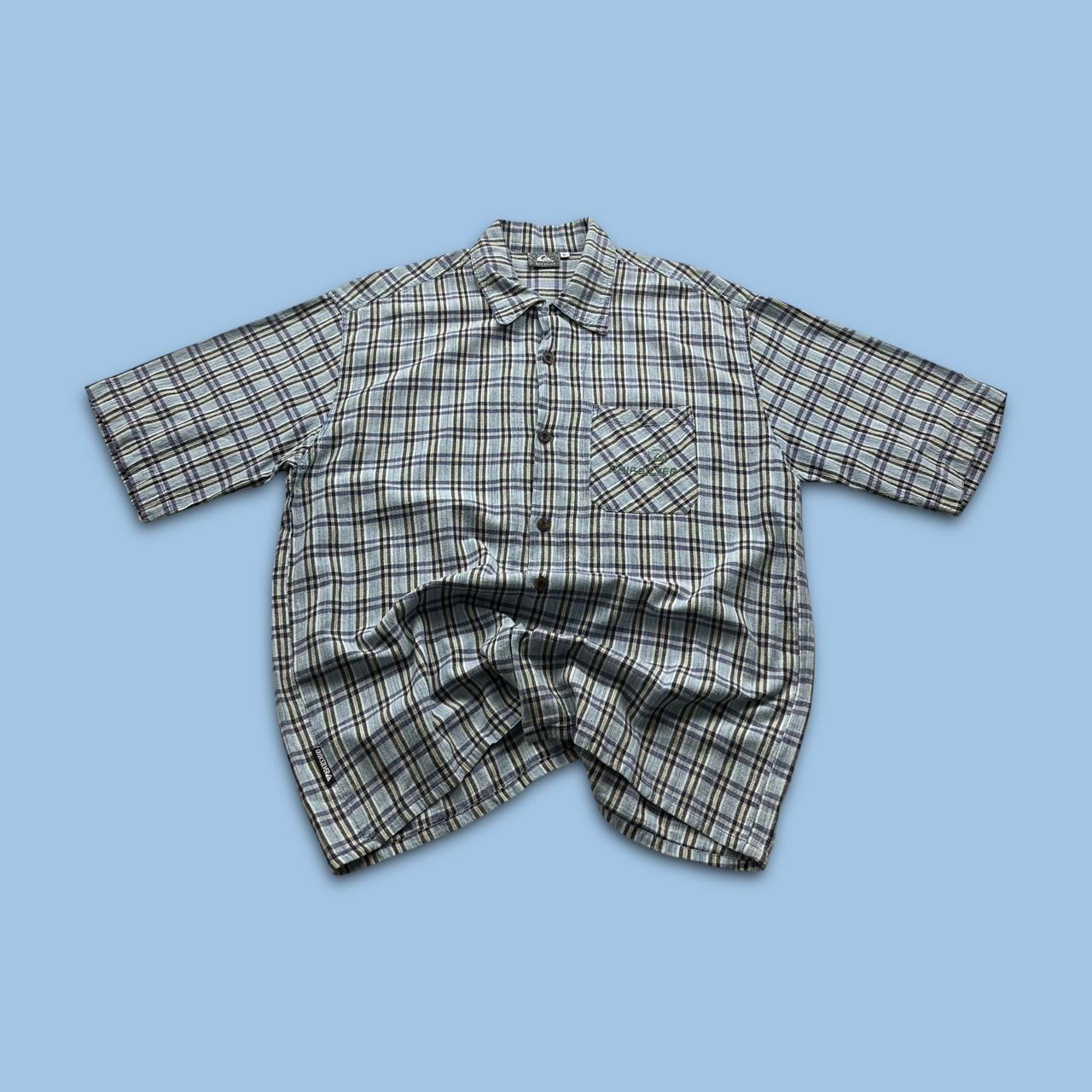 VINTAGE 90s QUIKSILVER PLAID SHORT SLEEVE SHIRT BLUE