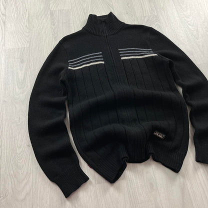 VINTAGE Y2K LEVIS RED TAB CHUNKY STRIPED ZIP KNITTED JUMPER BLACK (S)