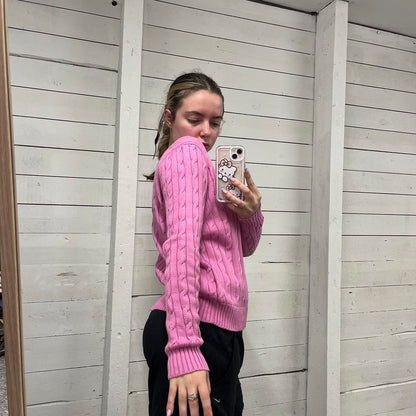 VINTAGE Y2K POLO RALPH LAUREN CHUNKY CABLE KNITTED JUMPER PINK
