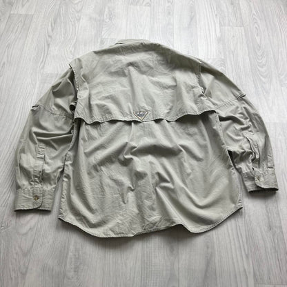 VINTAGE Y2K COLUMBIA UTILITY LONG SLEEVE BUTTON UP SHIRT BEIGE