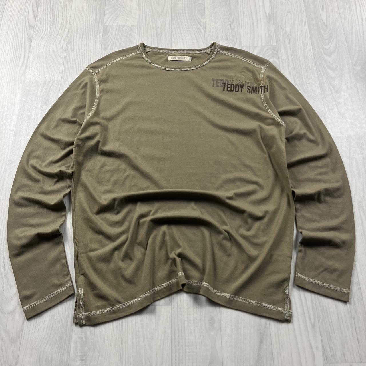 VINTAGE Y2K TEDDY SMITH GRAPHIC LONG SLEEVE SKATER T SHIRT KHAKI