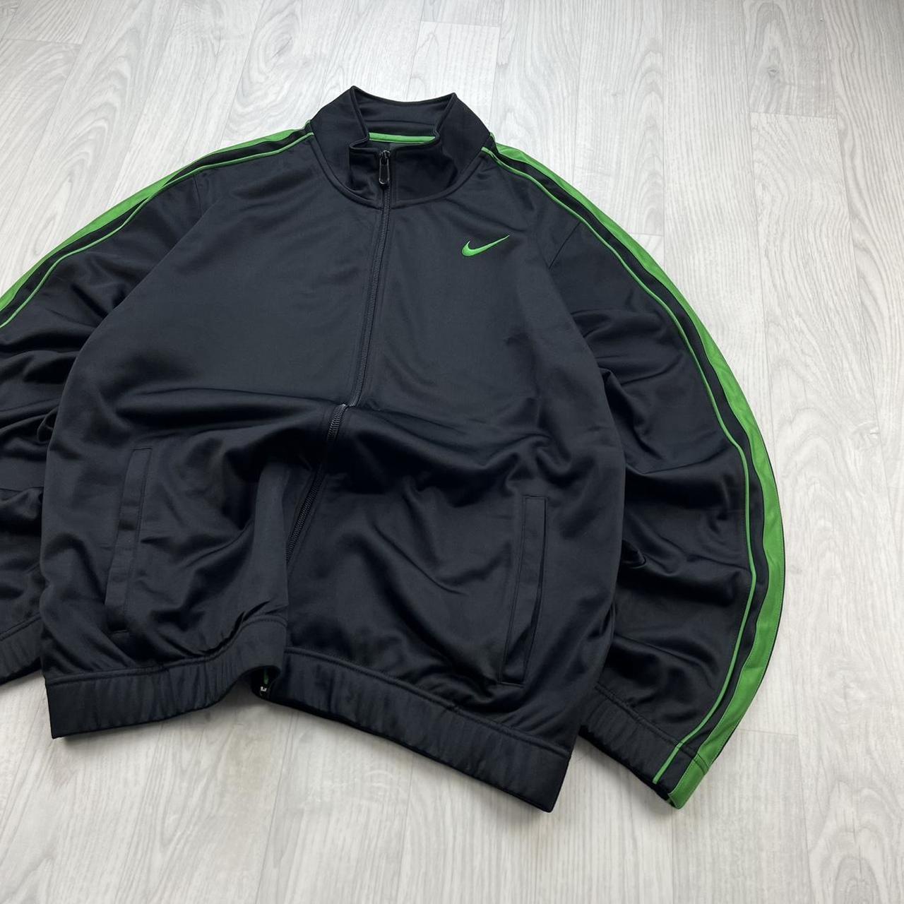 VINTAGE Y2K NIKE SIDE STRIPE ZIP UP TRACK JACKET BLACK / GREEN
