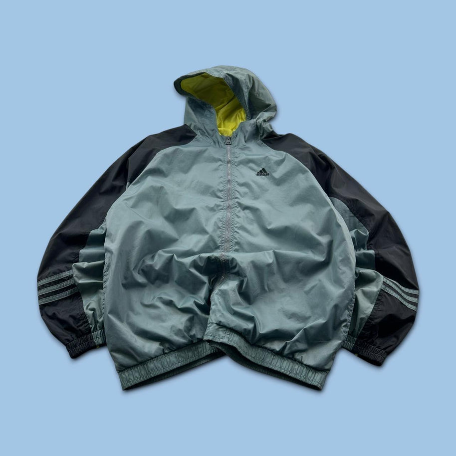 VINTAGE Y2K ADIDAS HOODED LIGHTWEIGHT JACKET GREY / BLACK