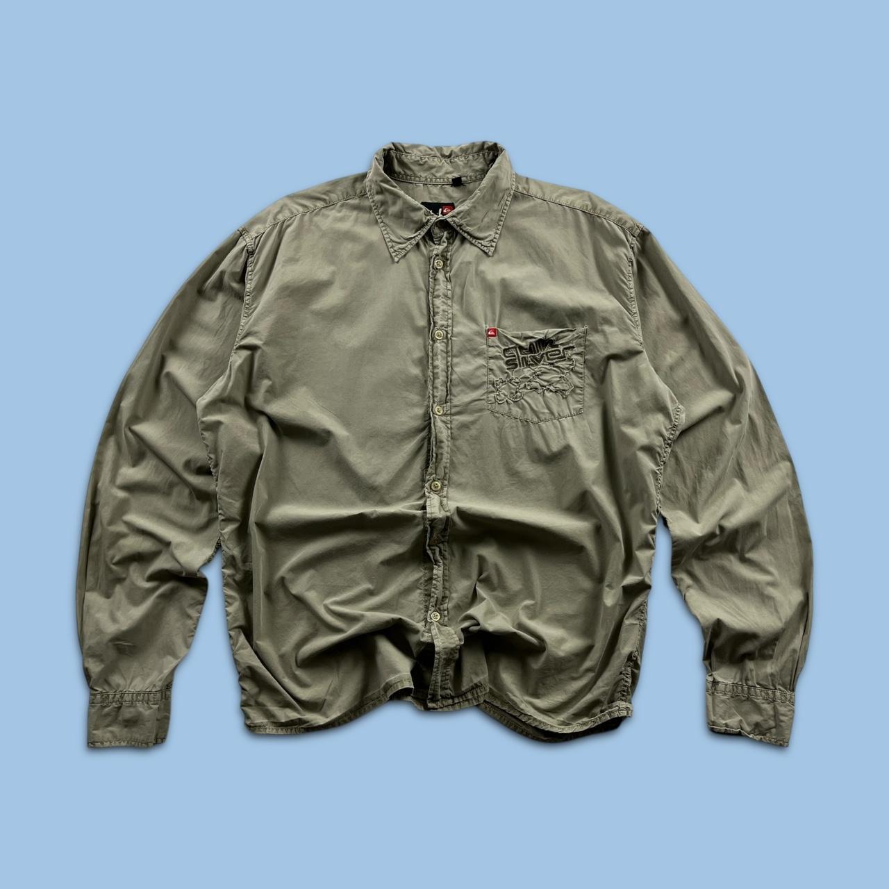 VINTAGE 00s QUIKSILVER LONG SLEEVE UTILITY SURF SHIRT BEIGE/KHAKI