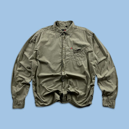 VINTAGE 00s QUIKSILVER LONG SLEEVE UTILITY SURF SHIRT BEIGE/KHAKI