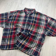 VINTAGE 00s CHAPS CHECKERED CROPPED SHORT SLEEVE BUTTON UP SHIRT RED / MULTI