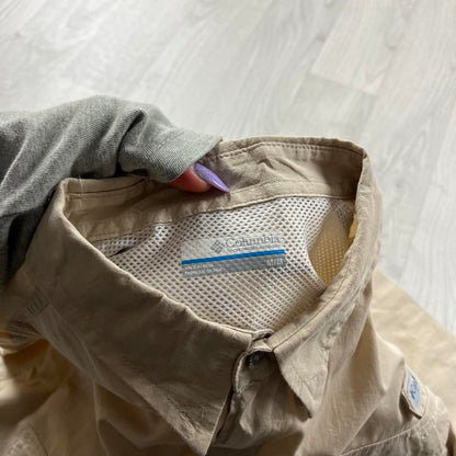 VINTAGE Y2K COLUMBIA CARGO UTILITY SHORT SLEEVE SHIRT BEIGE