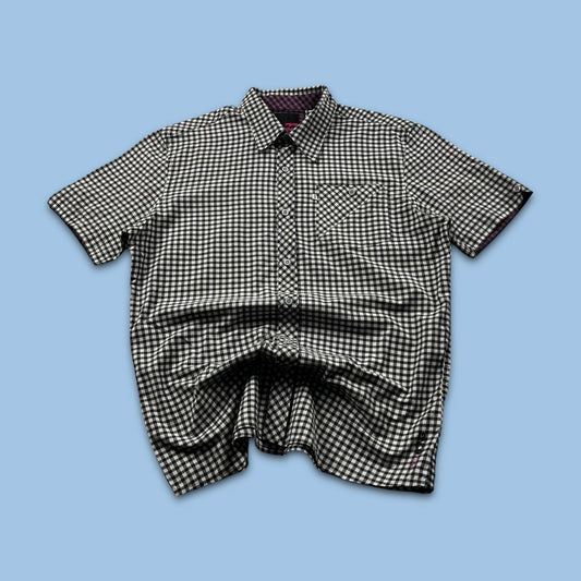 VINTAGE Y2K BILLABONG GINGHAM SHORT SLEEVE SHIRT BLACK WHITE