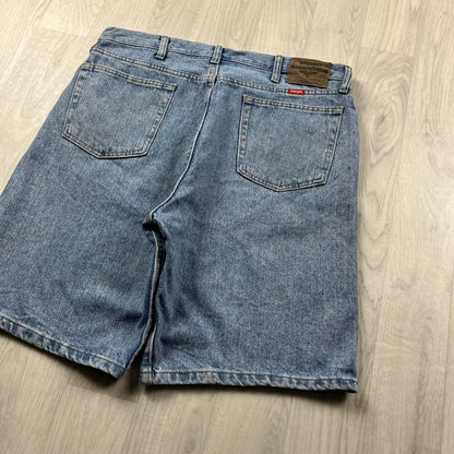 VINTAGE 00s WRANGLER BAGGY LOOSE CARPENTER JORTS BLUE