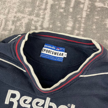VINTAGE 90s REEBOK USA BIG LOGO BOXY SPORTY SWEATSHIRT NAVY